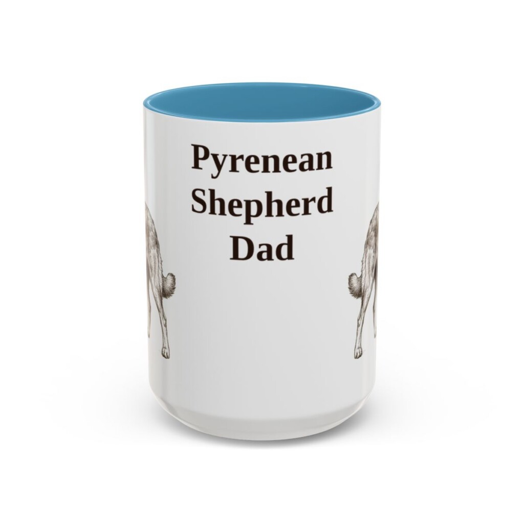 15oz Pyrenean Shepherd Dog Dad Mug, Light Blue, front view