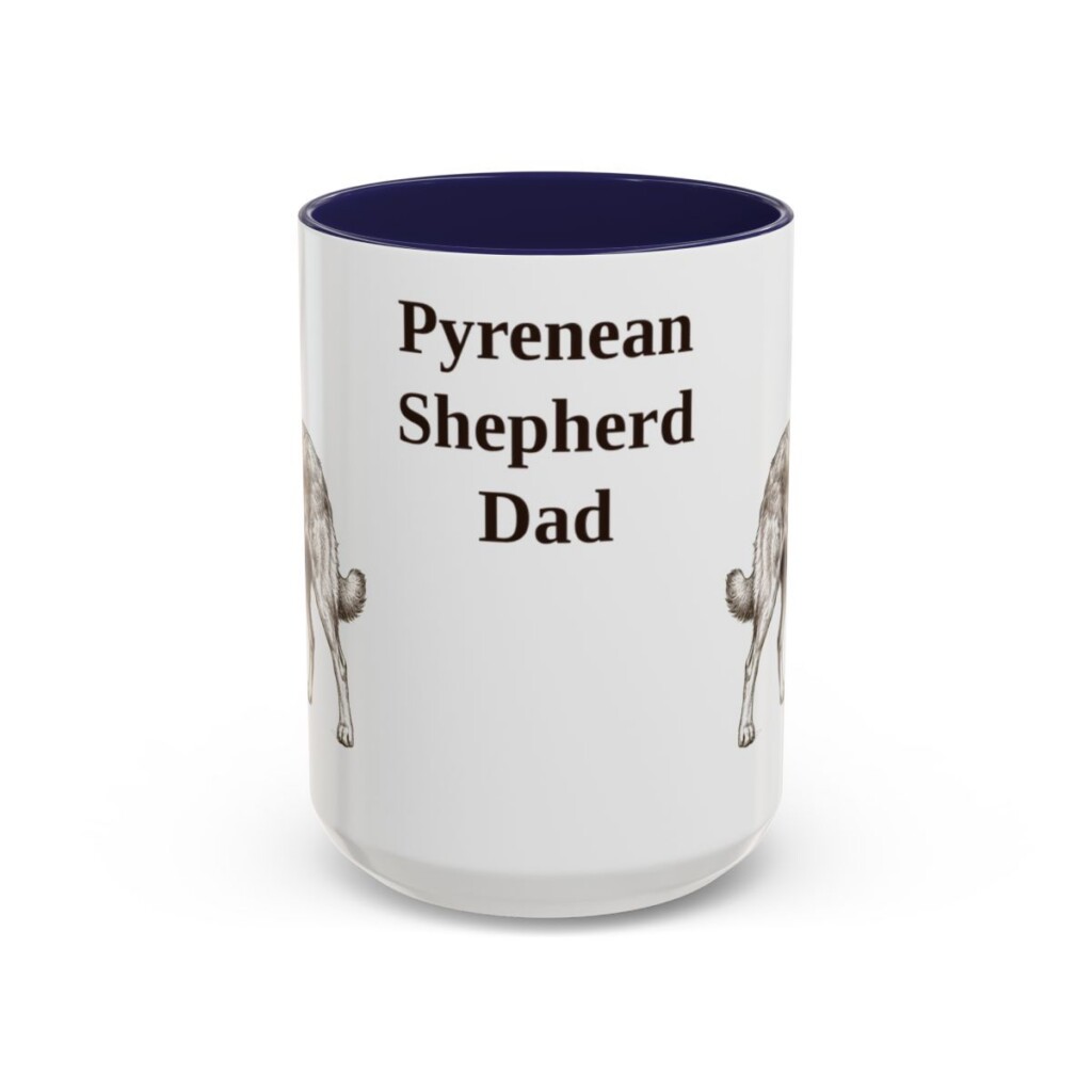 15oz Pyrenean Shepherd Dog Dad Mug, Navy, front view