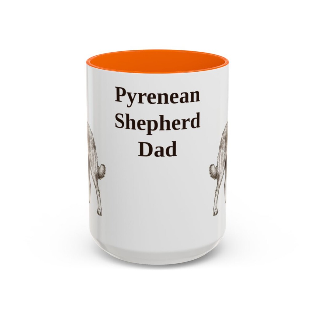 15oz Pyrenean Shepherd Dog Dad Mug, Orange, front view