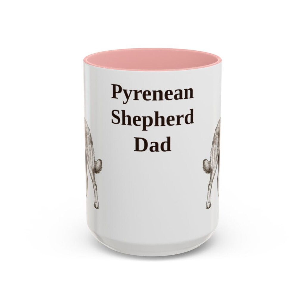 15oz Pyrenean Shepherd Dog Dad Mug, Pink, front view