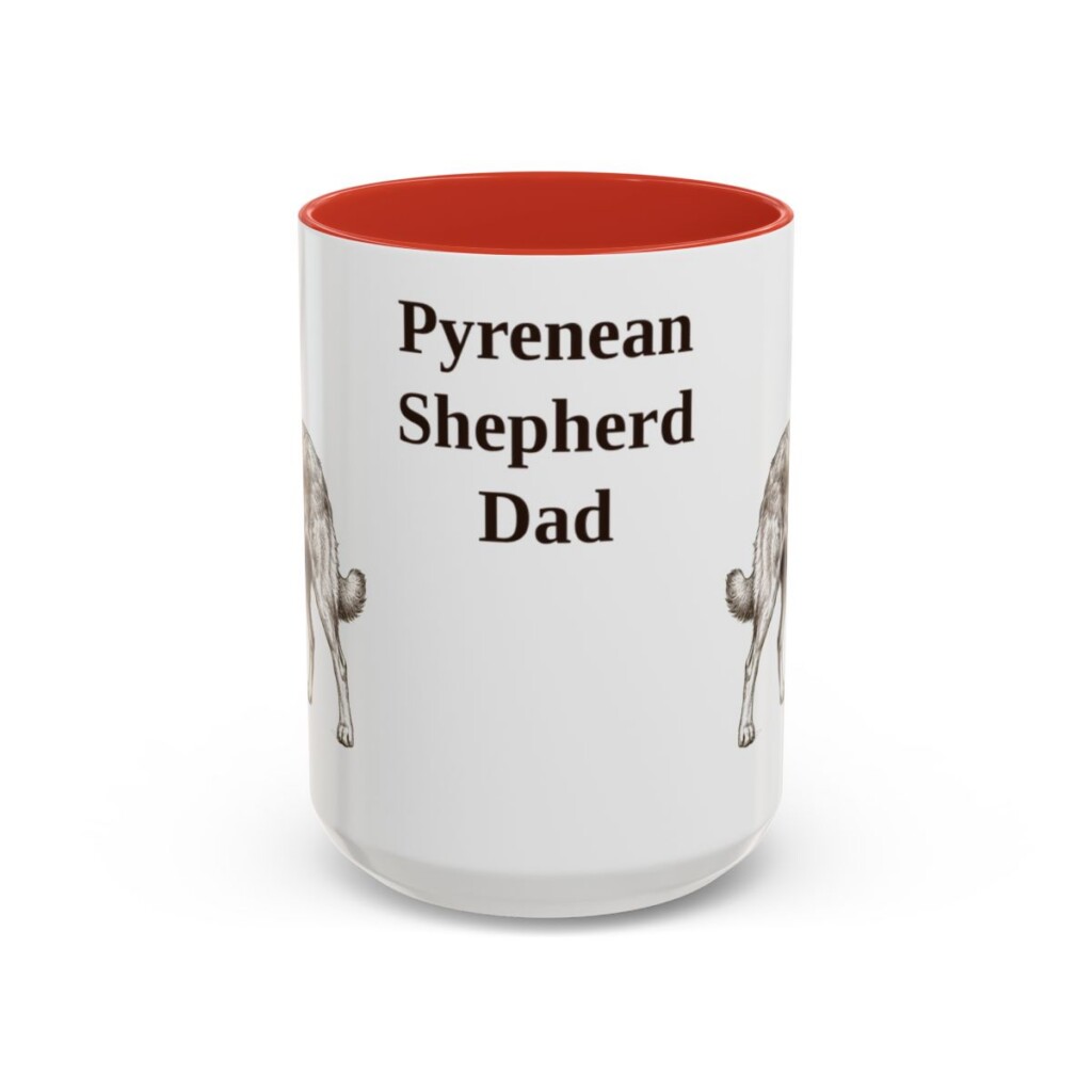 15oz Pyrenean Shepherd Dog Dad Mug, Red, front view