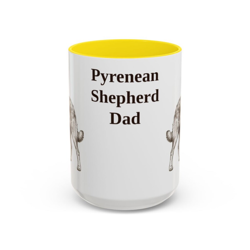 15oz Pyrenean Shepherd Dog Dad Mug, Yellow, front view