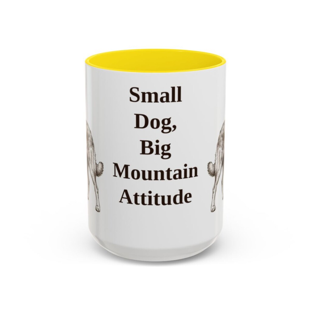 15oz Funny Pyrenean Shepherd Mug, Yellow, front view