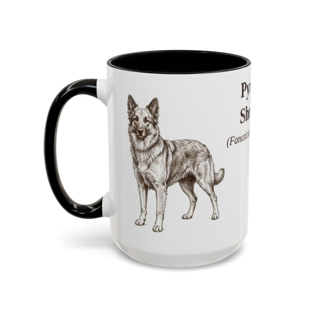 15oz Pyrenean Shepherd Latin Mug, Black, left side view