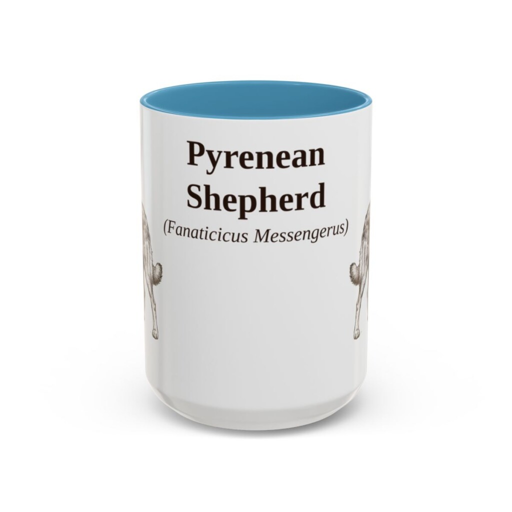 15oz Pyrenean Shepherd Latin Mug, Light Blue, front view