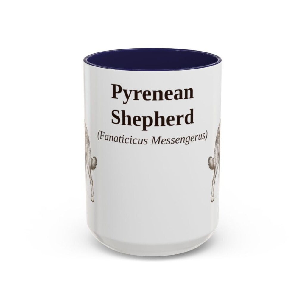15oz Pyrenean Shepherd Latin Mug, Navy, front view
