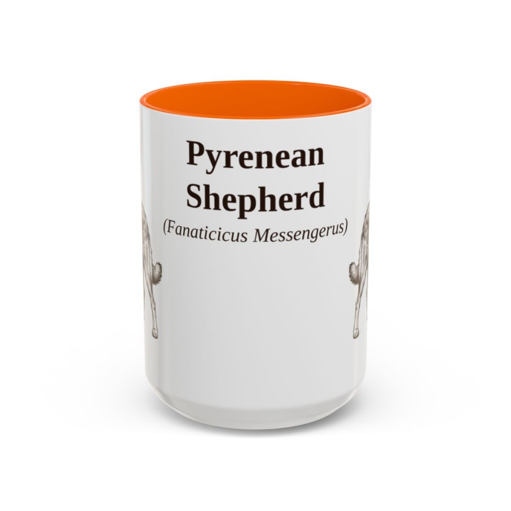15oz Pyrenean Shepherd Latin Mug, Orange, front view
