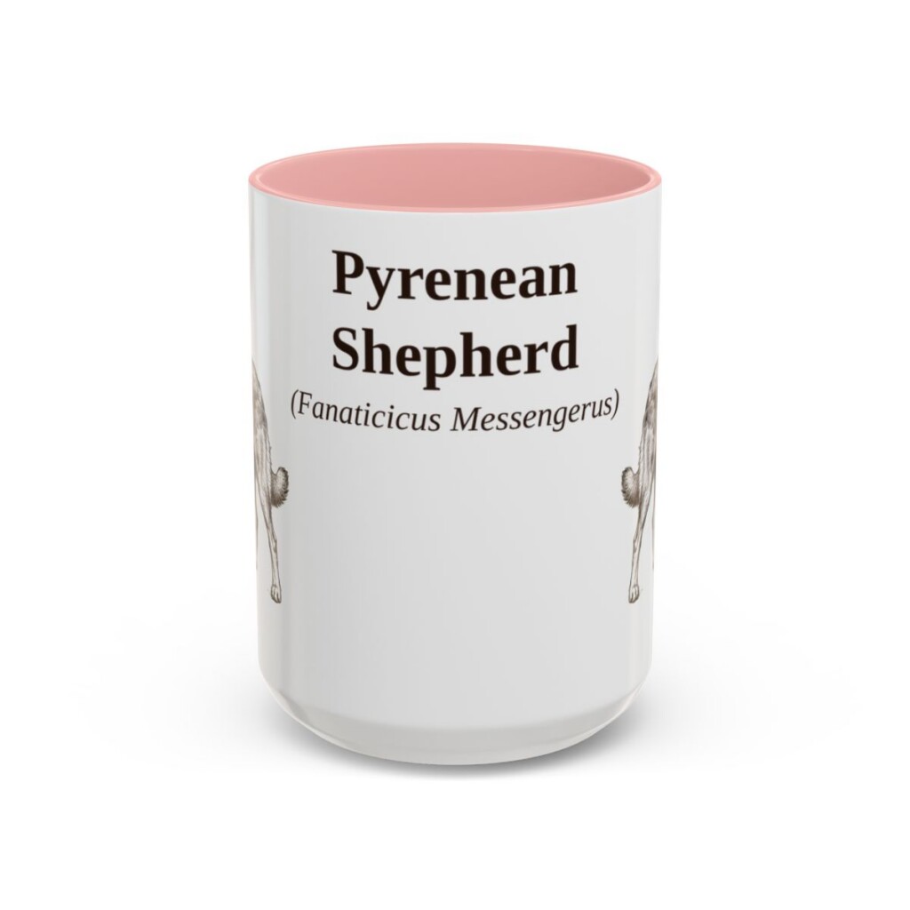 15oz Pyrenean Shepherd Latin Mug, Pink, front view