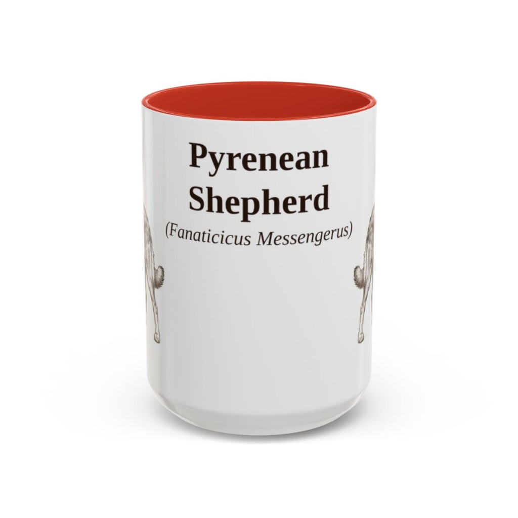 15oz Pyrenean Shepherd Latin Mug, Red, front view