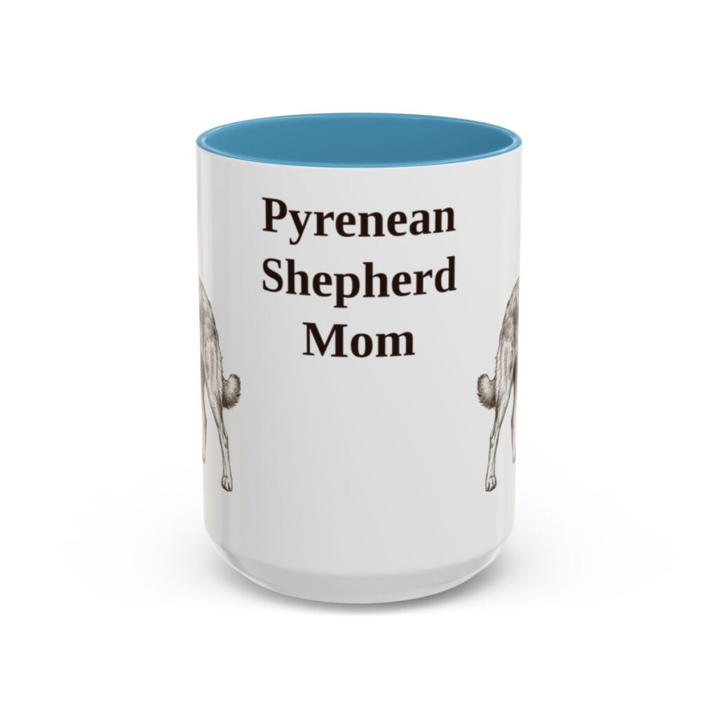 15oz Pyrenean Shepherd Dog Mom Mug, Light Blue, front view