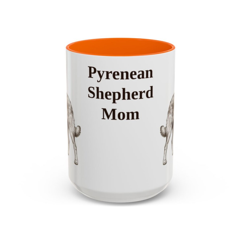 15oz Pyrenean Shepherd Dog Mom Mug, Orange, front view