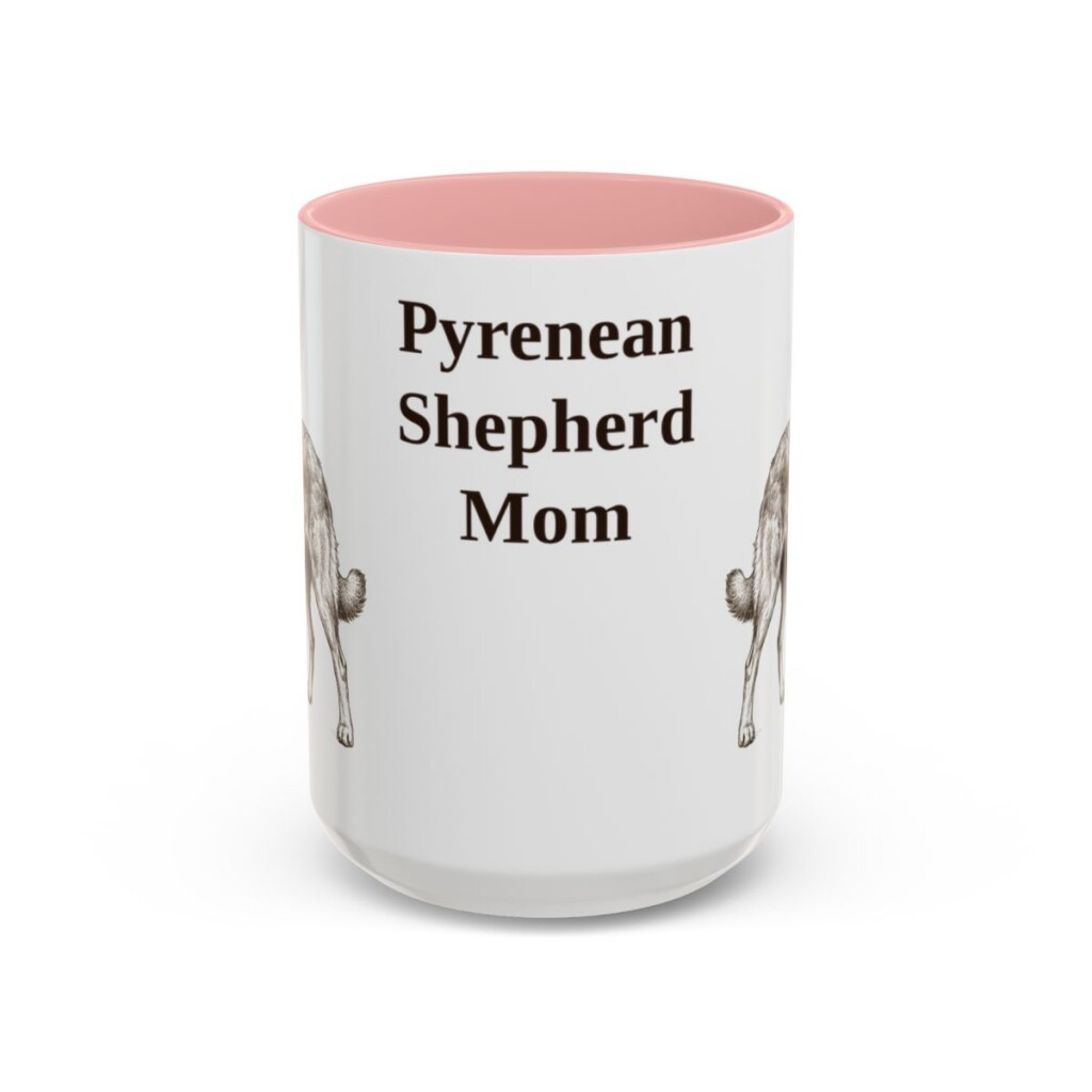15oz Pyrenean Shepherd Dog Mom Mug, Pink, front view