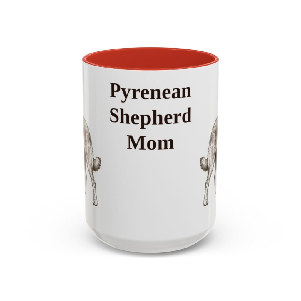 15oz Pyrenean Shepherd Dog Mom Mug, Red, front view