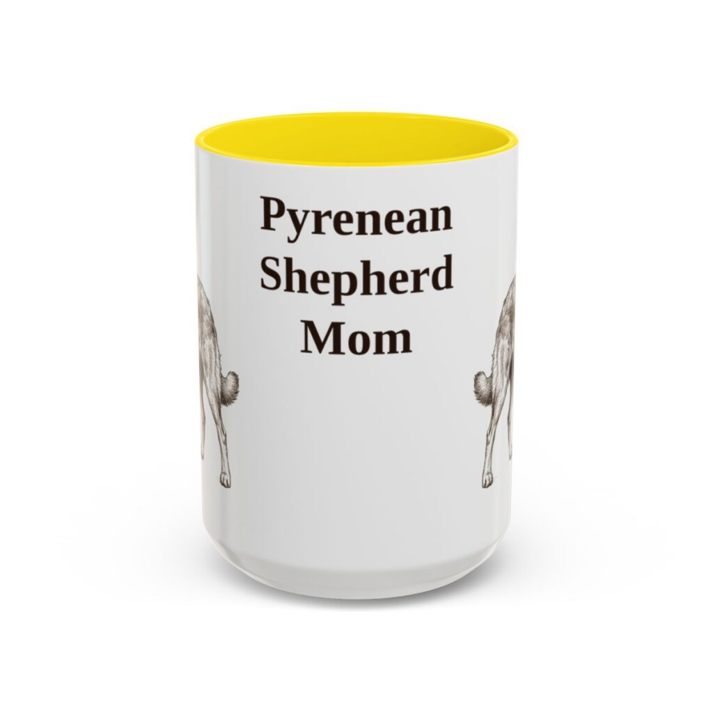 15oz Pyrenean Shepherd Dog Mom Mug, Yellow, front view