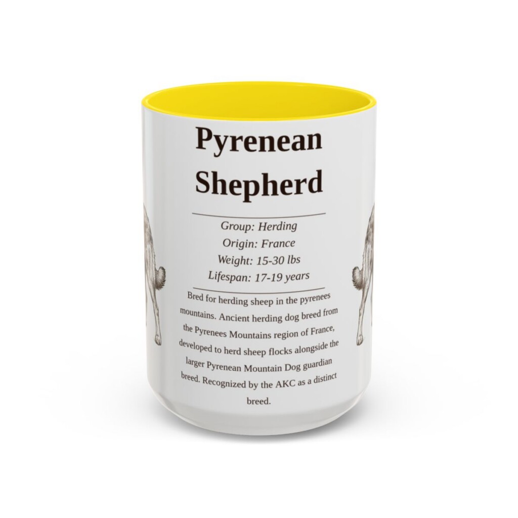 15oz Pyrenean Shepherd Mug, Yellow, front view