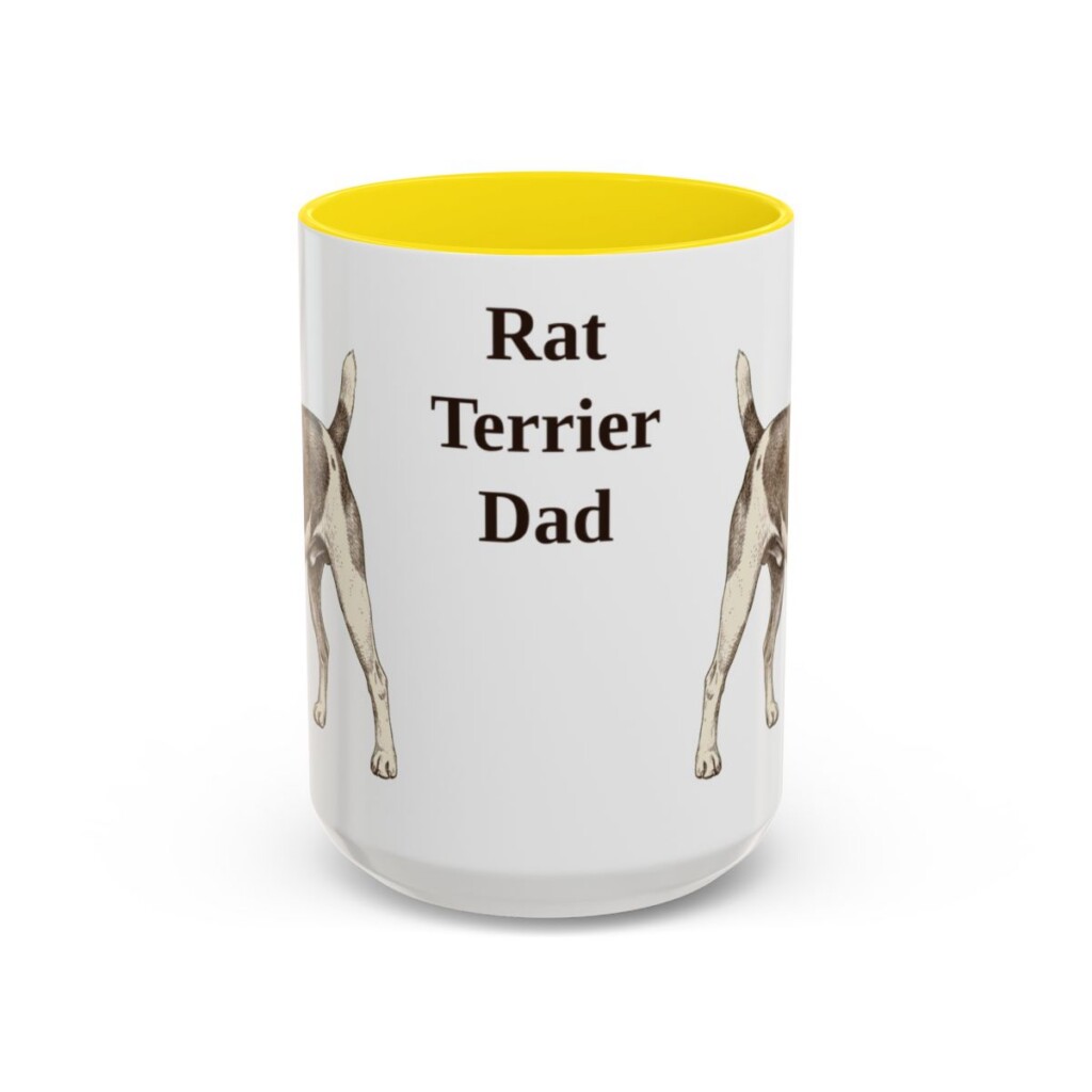 15oz Rat Terrier Dog Dad Mug, Yellow, front view