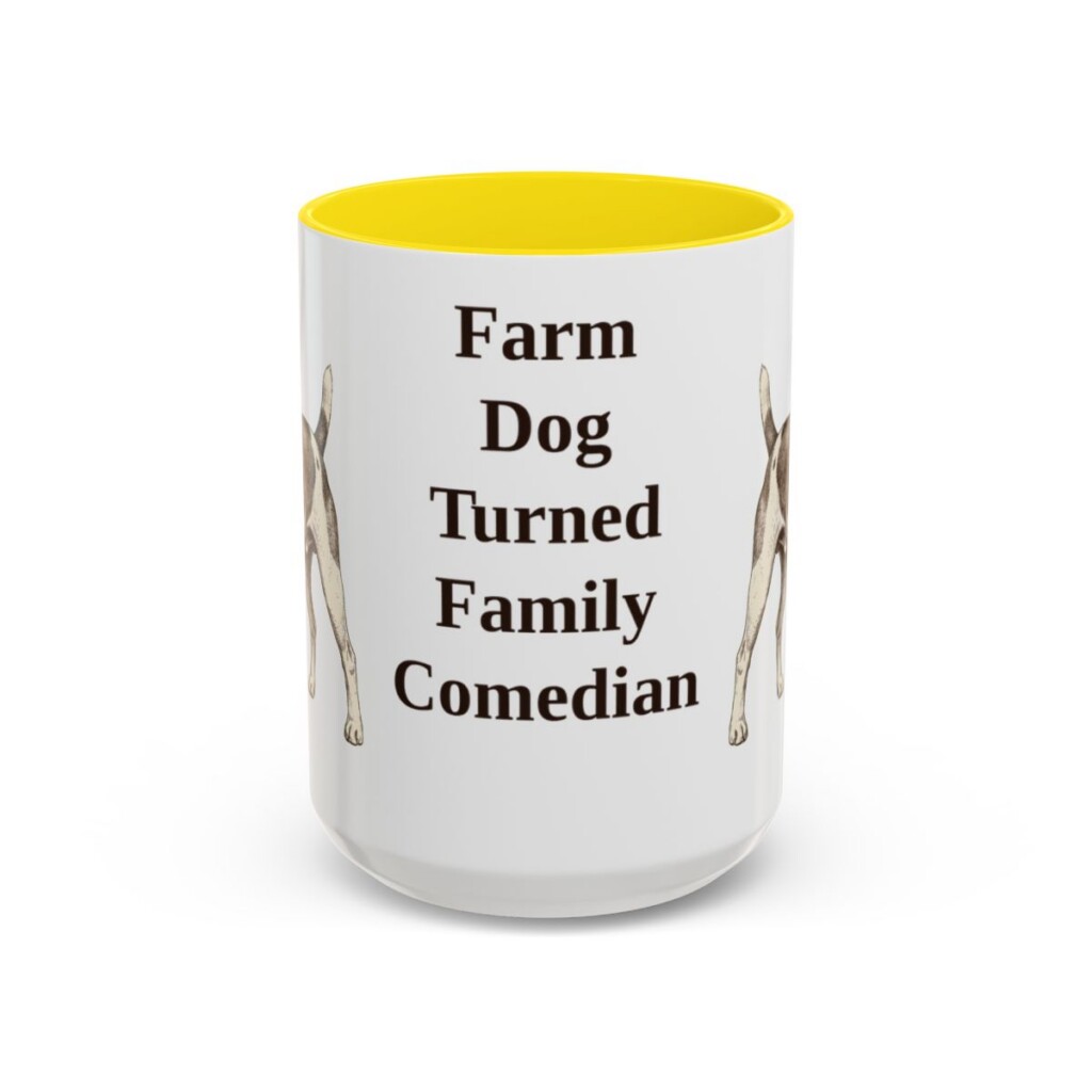 15oz Funny Rat Terrier Mug, Yellow, front view