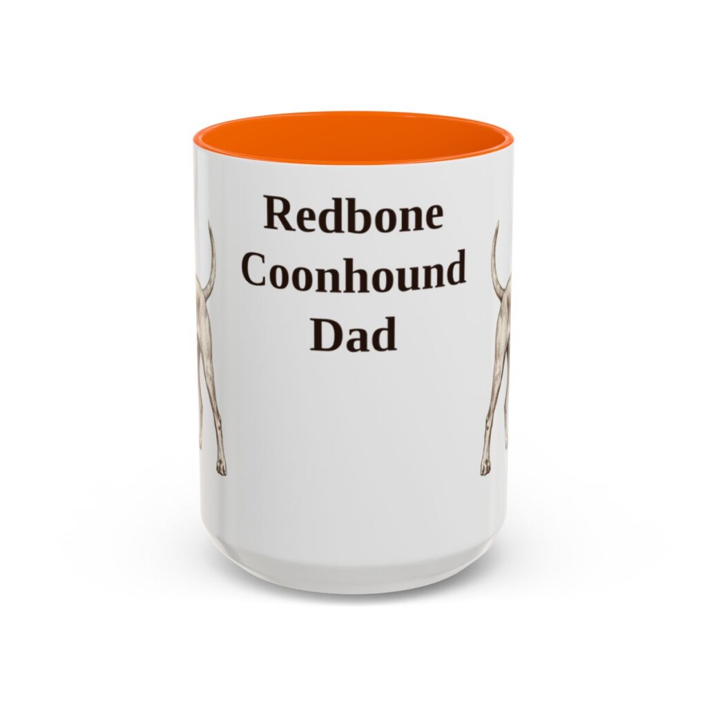 15oz Redbone Coonhound Dog Dad Mug, Orange, front view