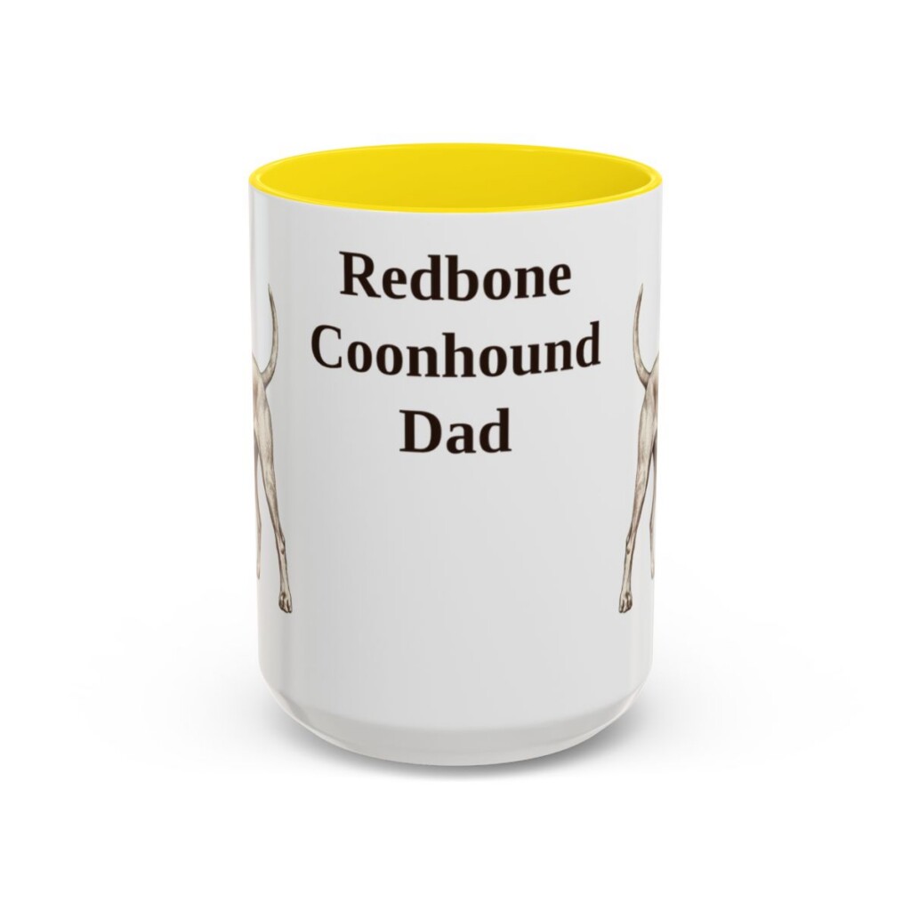 15oz Redbone Coonhound Dog Dad Mug, Yellow, front view