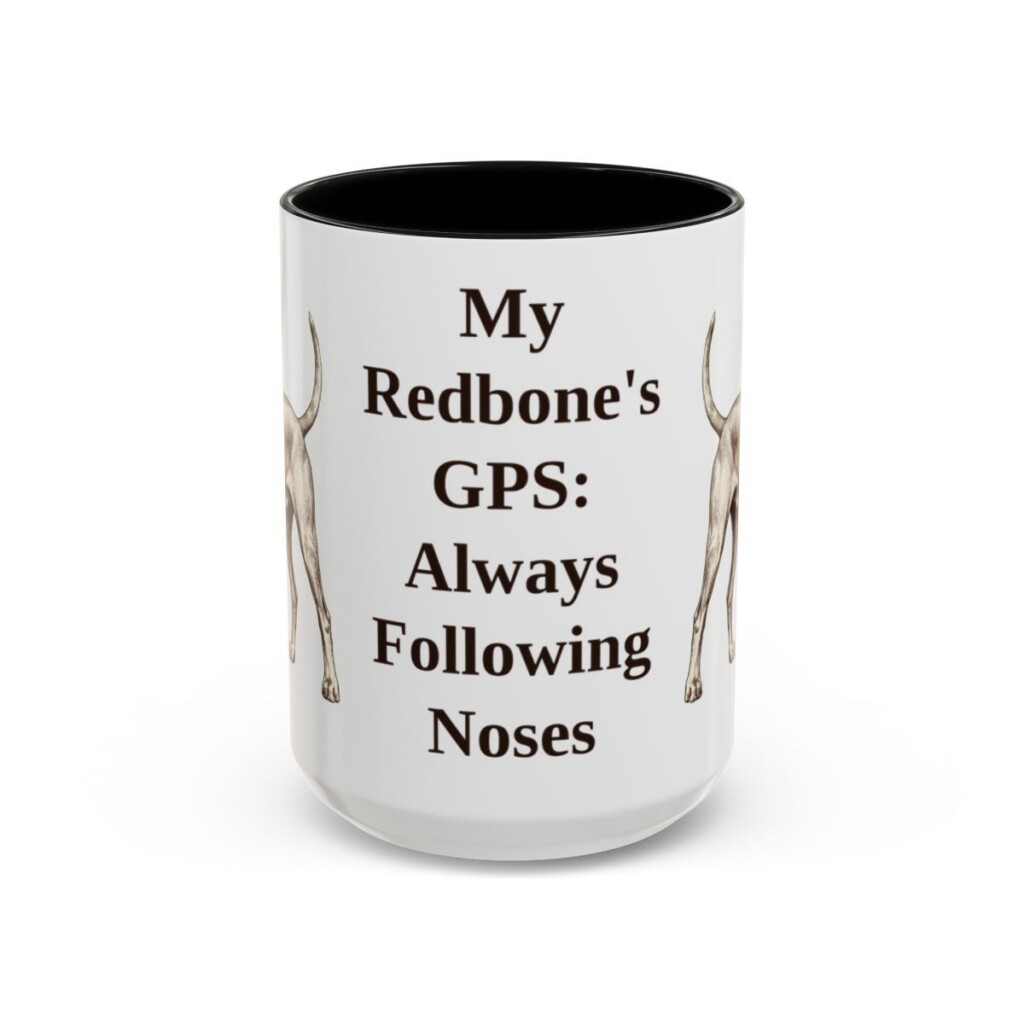 15oz Funny Redbone Coonhound Mug, Black, front view