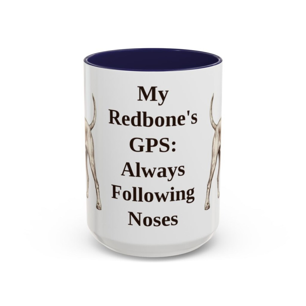 15oz Funny Redbone Coonhound Mug, Navy, front view