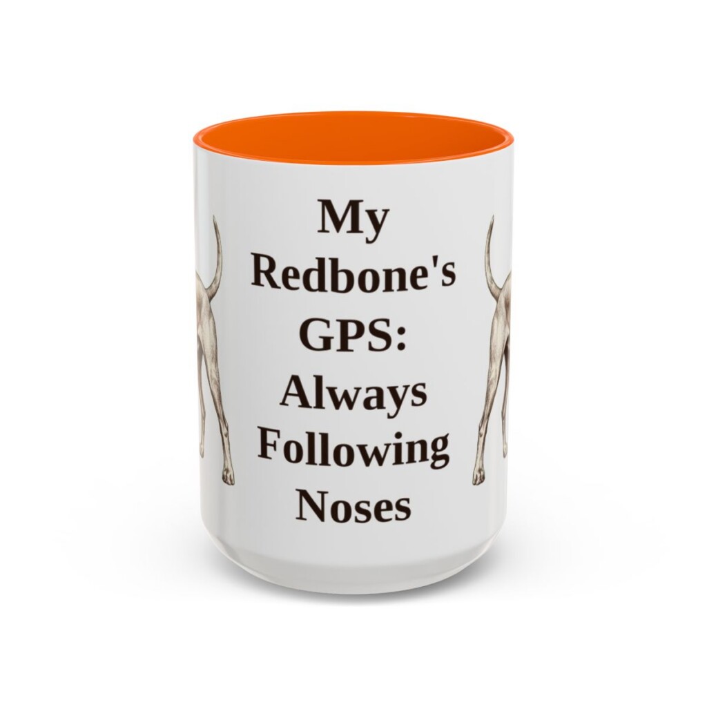 15oz Funny Redbone Coonhound Mug, Orange, front view