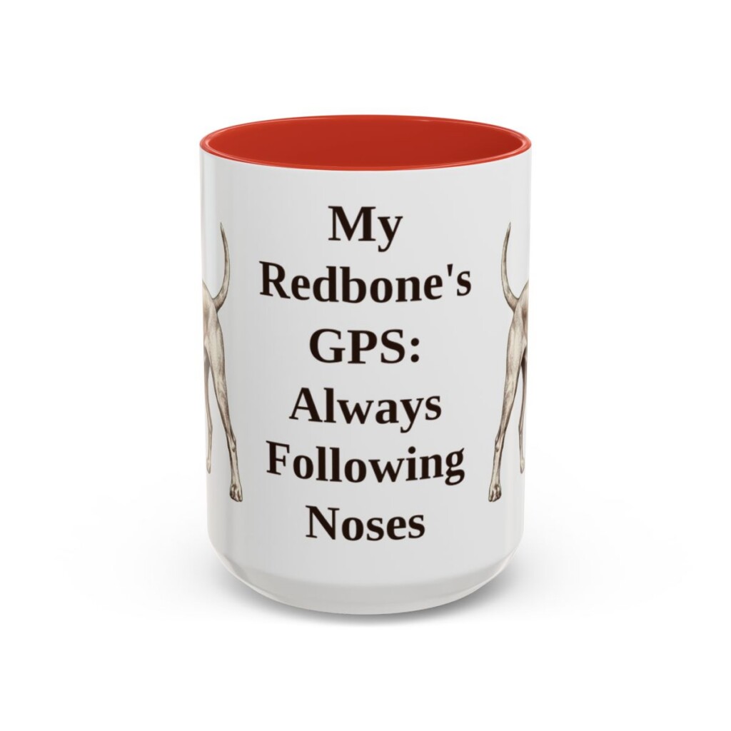 15oz Funny Redbone Coonhound Mug, Red, front view