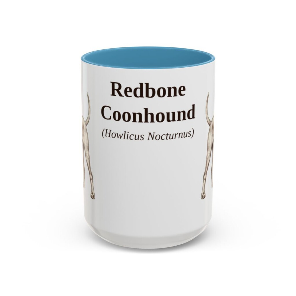 15oz Redbone Coonhound Latin Mug, Light Blue, front view