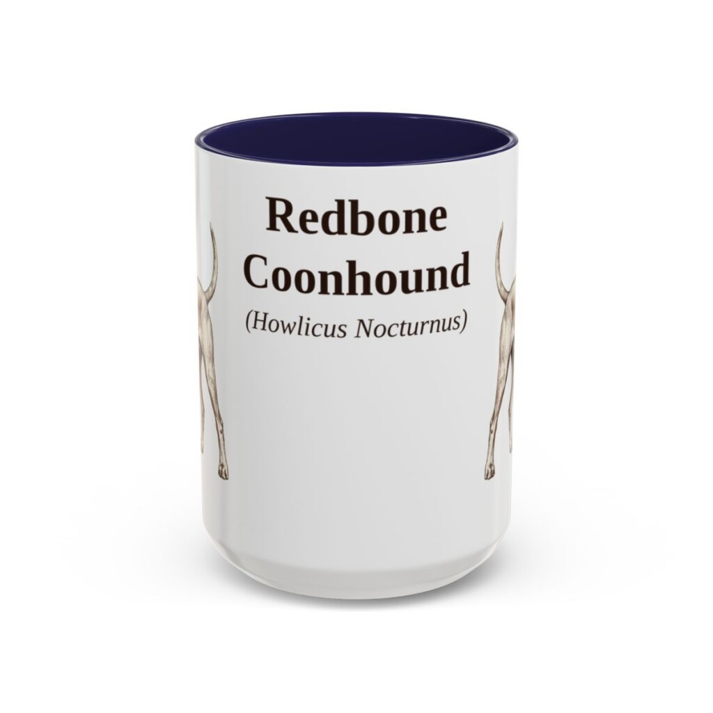 15oz Redbone Coonhound Latin Mug, Navy, front view