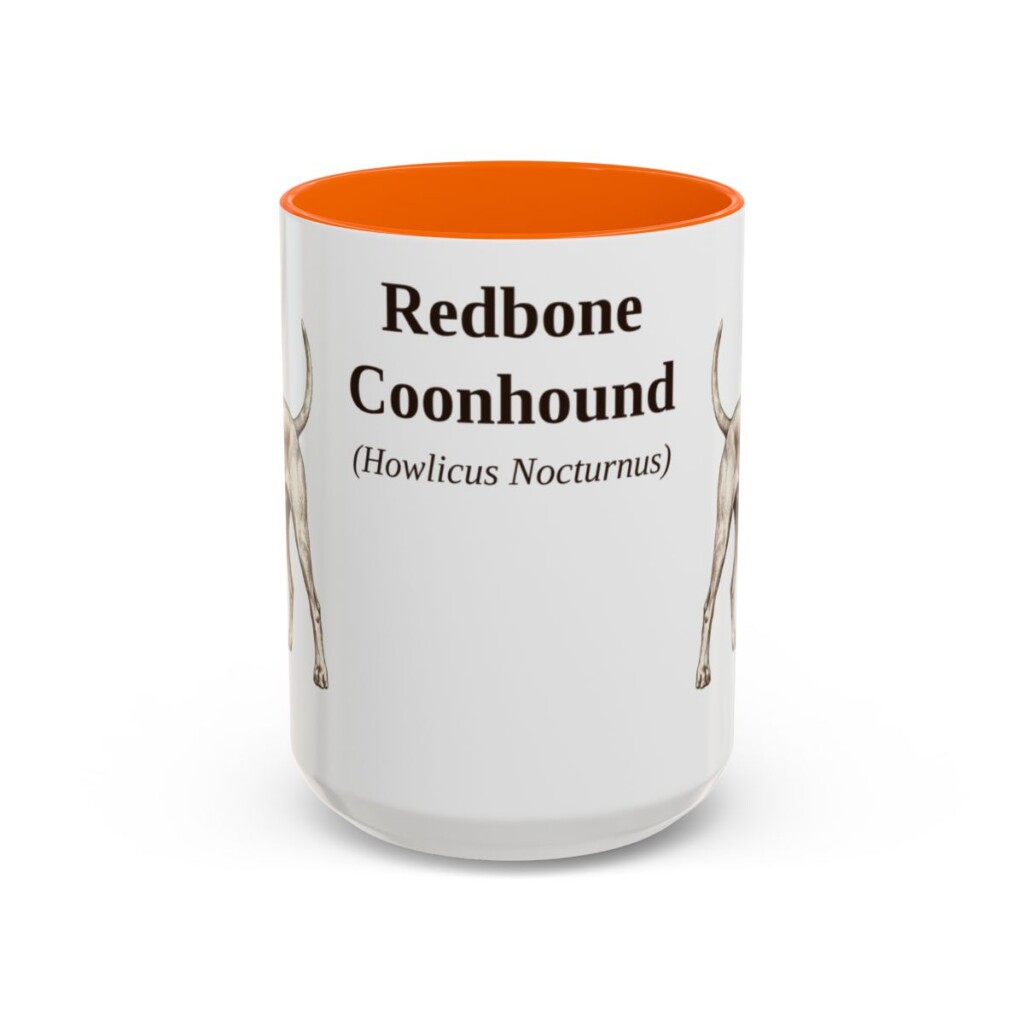 15oz Redbone Coonhound Latin Mug, Orange, front view