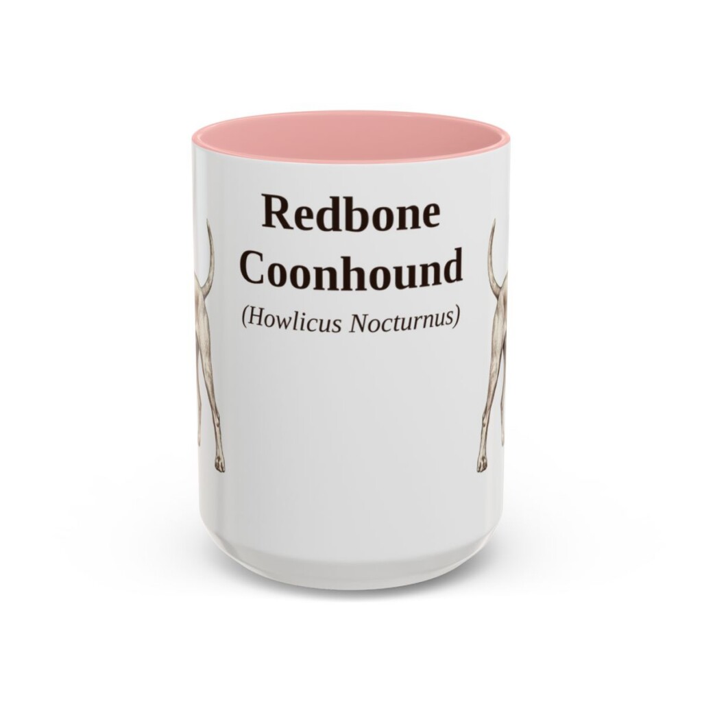 15oz Redbone Coonhound Latin Mug, Pink, front view