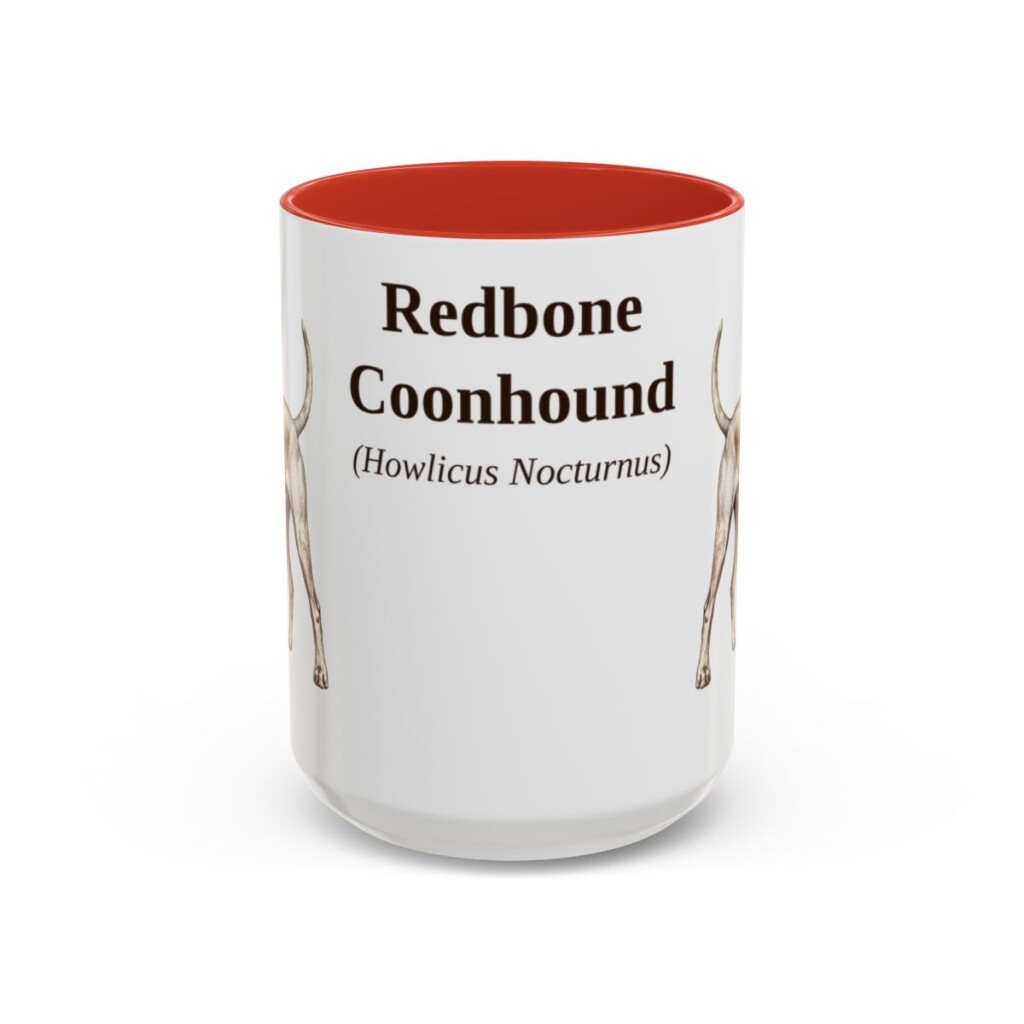 15oz Redbone Coonhound Latin Mug, Red, front view