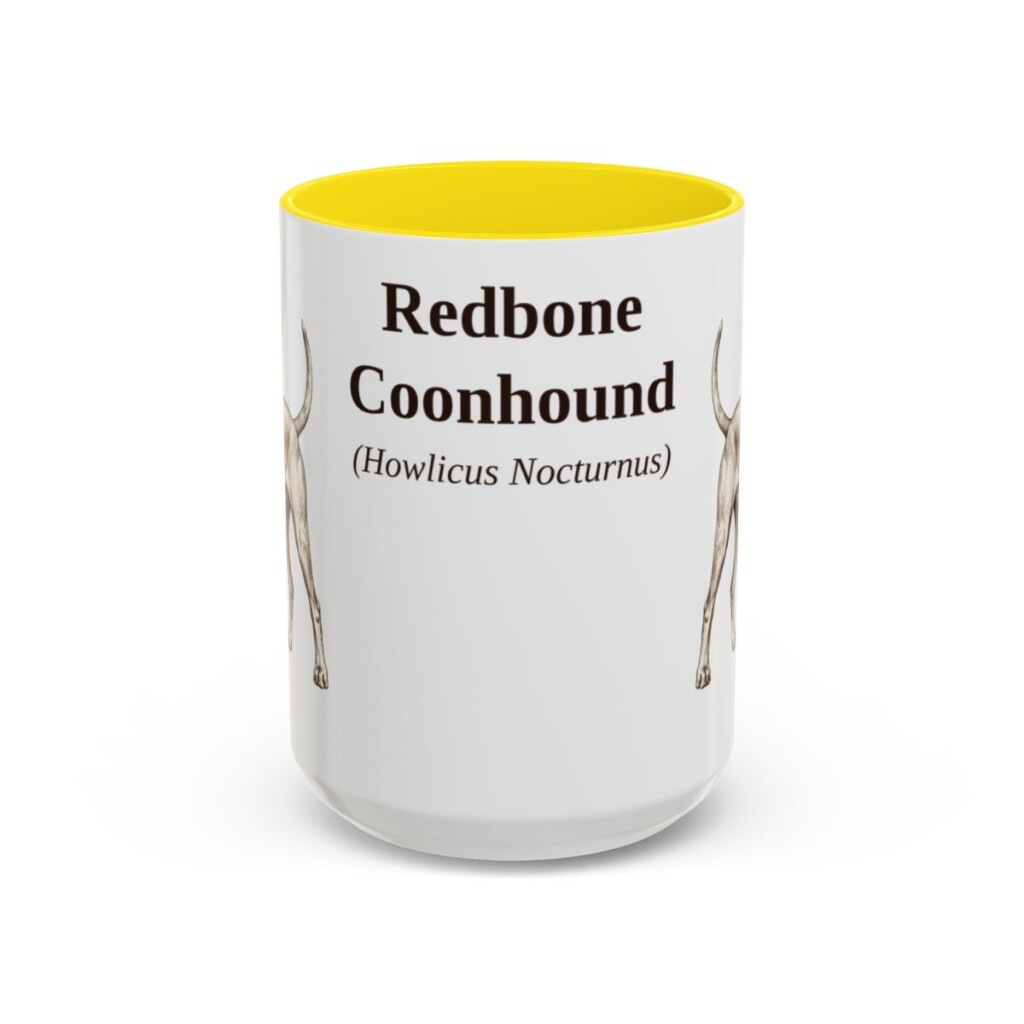 15oz Redbone Coonhound Latin Mug, Yellow, front view