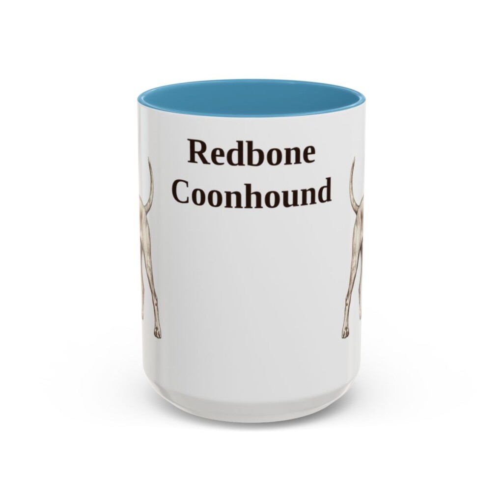 15oz Redbone Coonhound Mug, Light Blue, front view