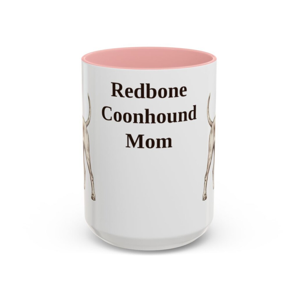 15oz Redbone Coonhound Dog Mom Mug, Pink, front view