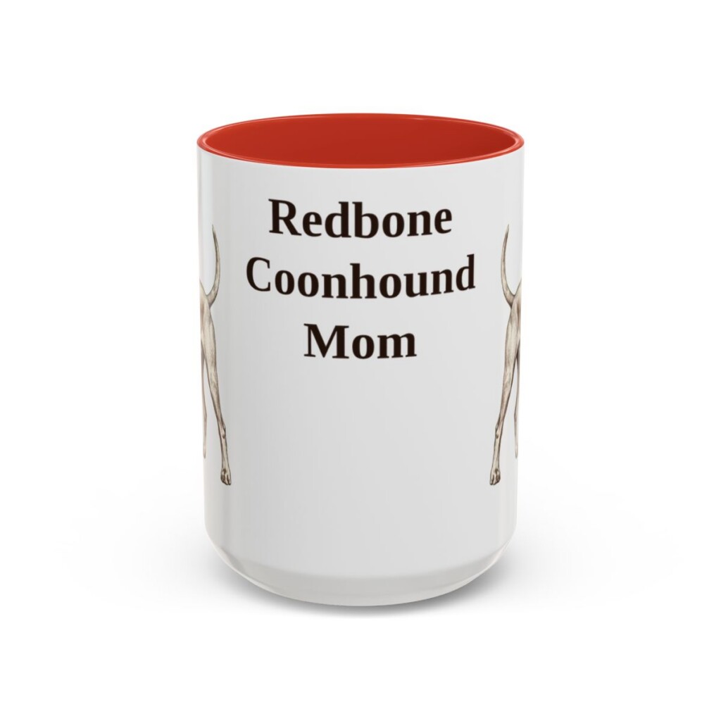 15oz Redbone Coonhound Dog Mom Mug, Red, front view