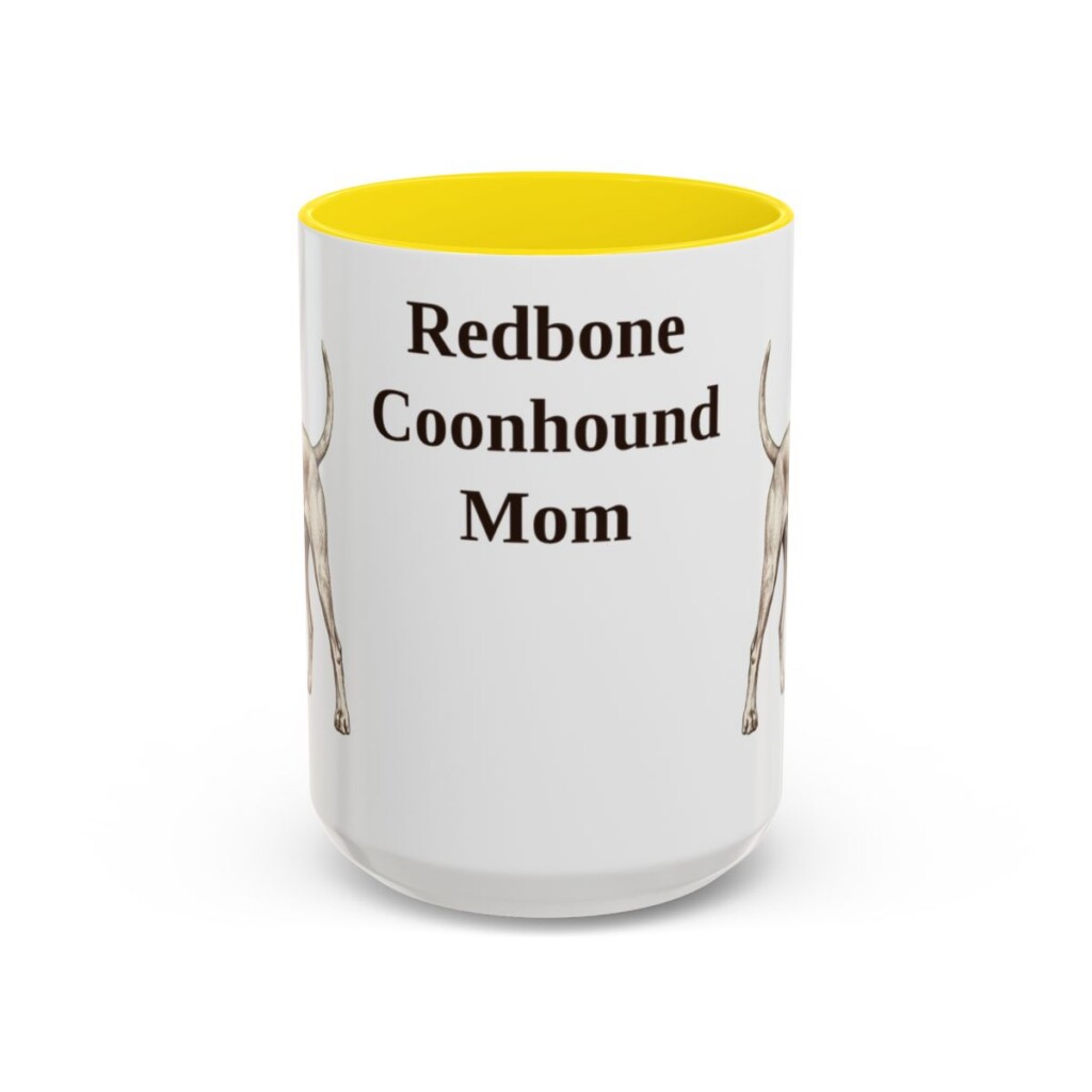 15oz Redbone Coonhound Dog Mom Mug, Yellow, front view
