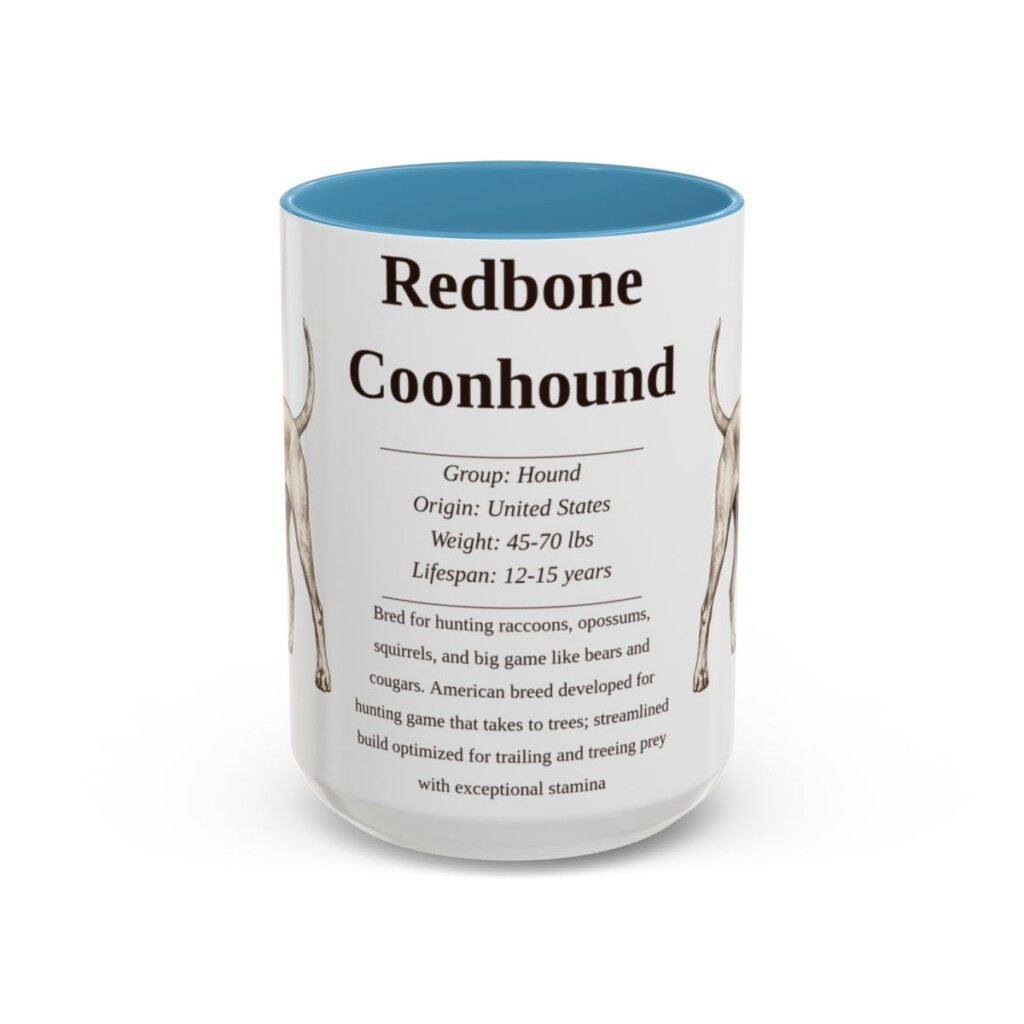 15oz Redbone Coonhound Mug, Light Blue, front view