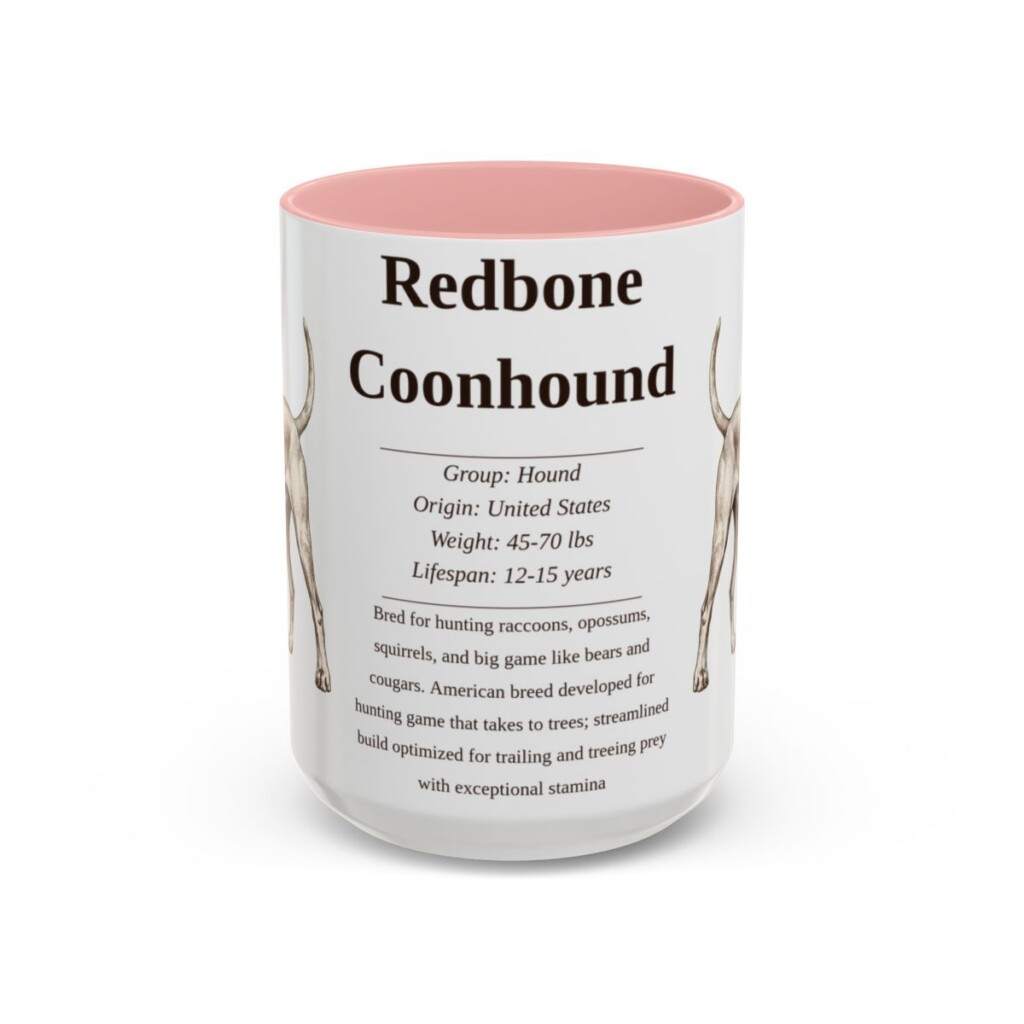 15oz Redbone Coonhound Mug, Pink, front view