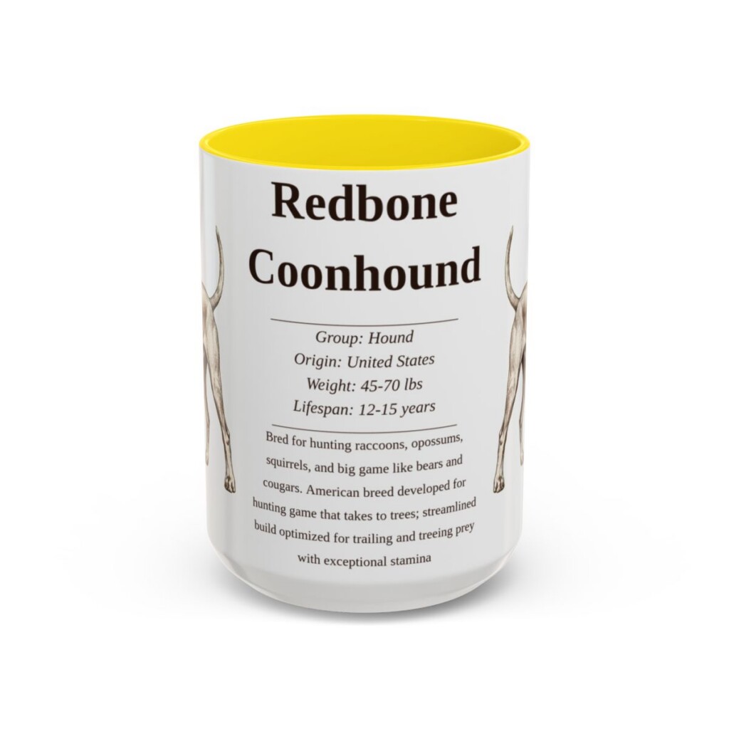 15oz Redbone Coonhound Mug, Yellow, front view