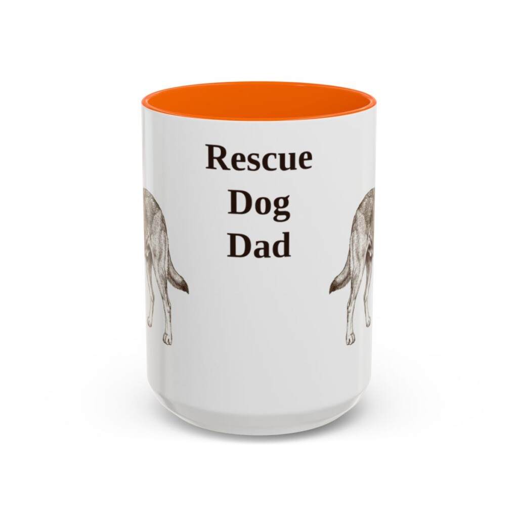 15oz Rescue Dog Dog Dad Mug, Orange, front view