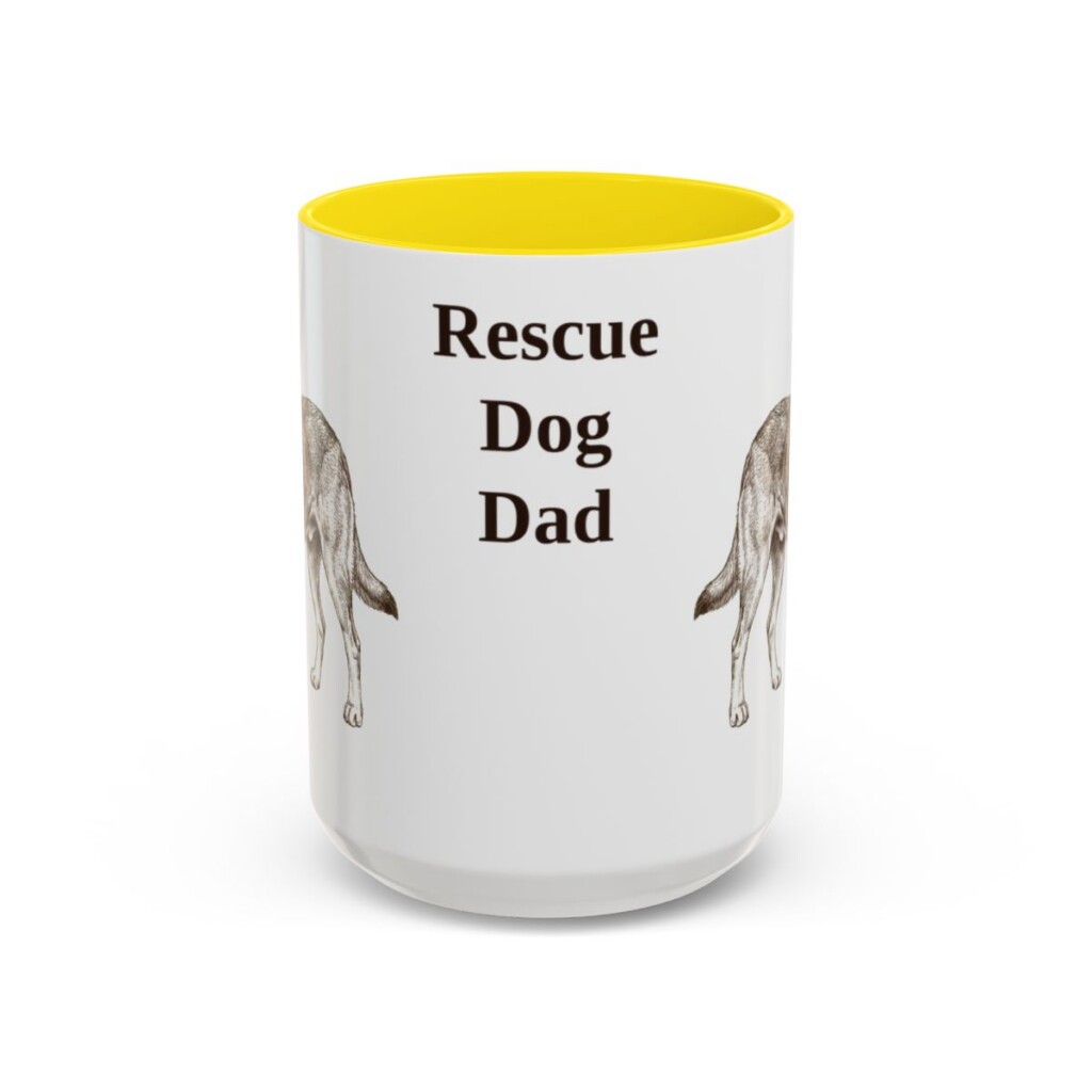 15oz Rescue Dog Dog Dad Mug, Yellow, front view