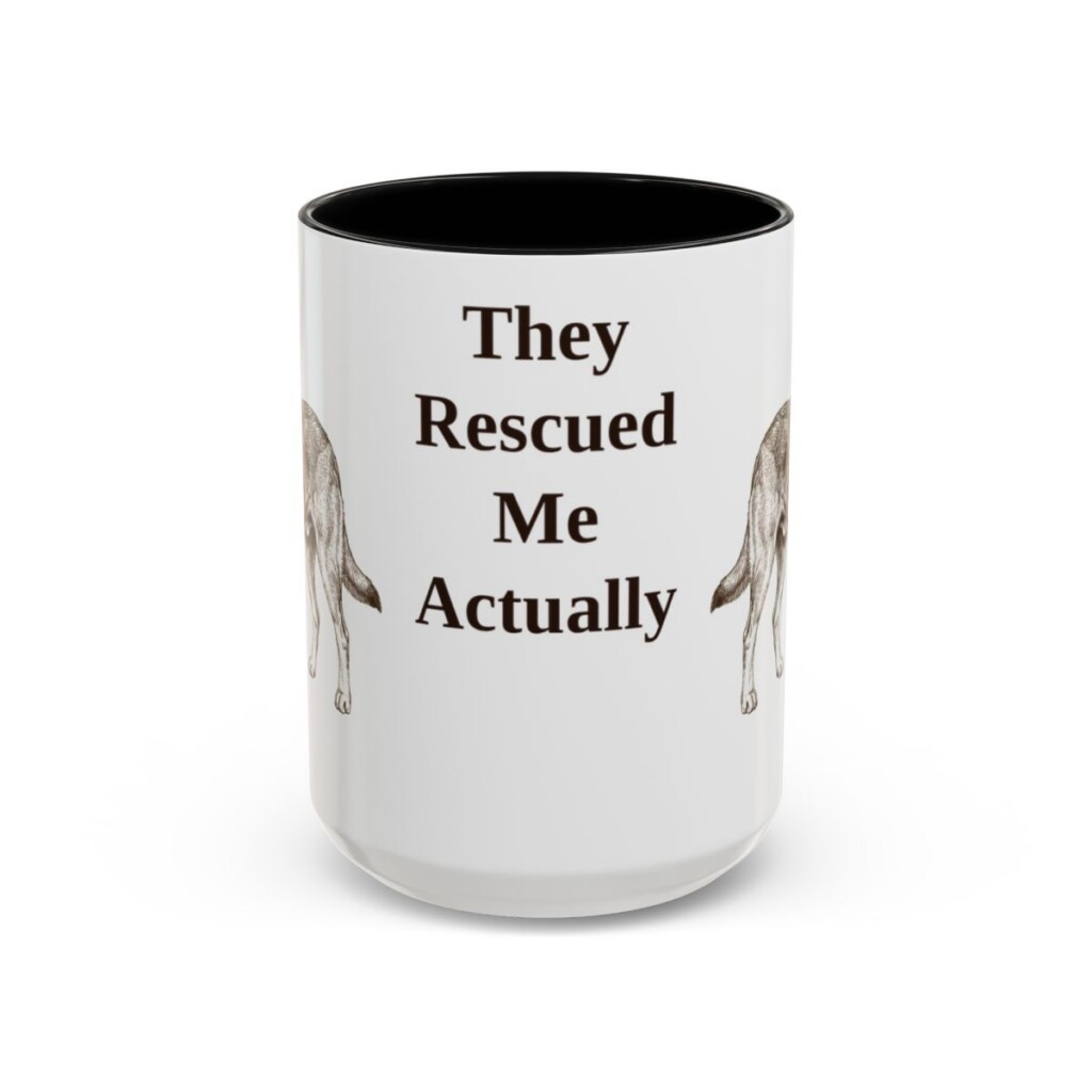 15oz-rescue-dog-mug-humor-black-front 15oz Funny Rescue Dog Mug, Black, front view