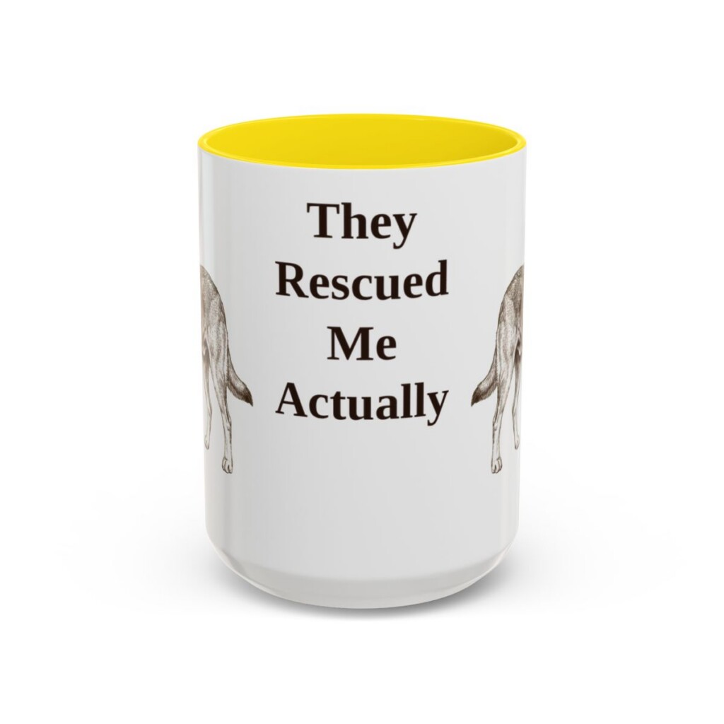 15oz-rescue-dog-mug-humor-yellow 15oz Funny Rescue Dog Mug, Yellow, front view