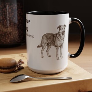 15oz Rescue Dog Latin Mug, Black, lifestyle photo