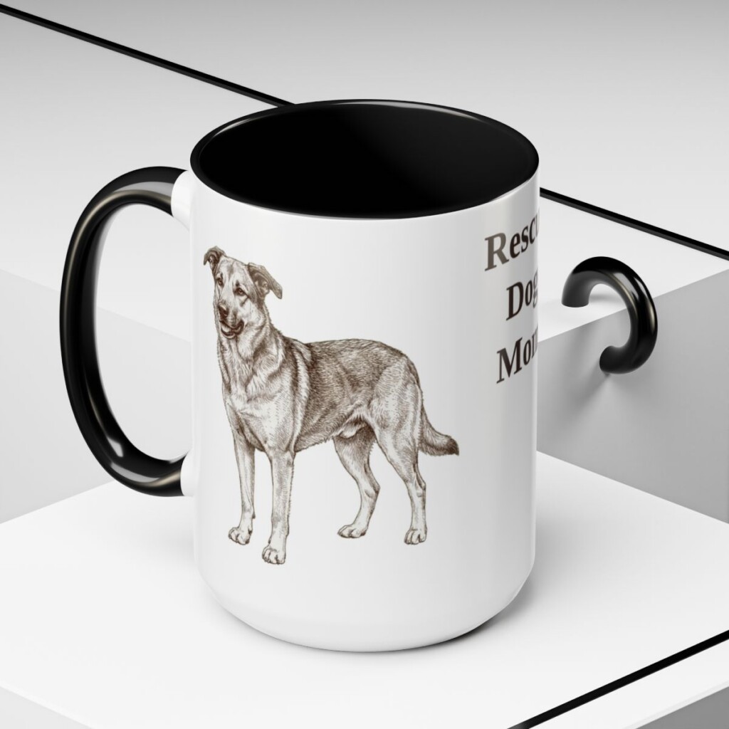 15oz Rescue Dog Dog Mom Mug, Black, lifestyle photo