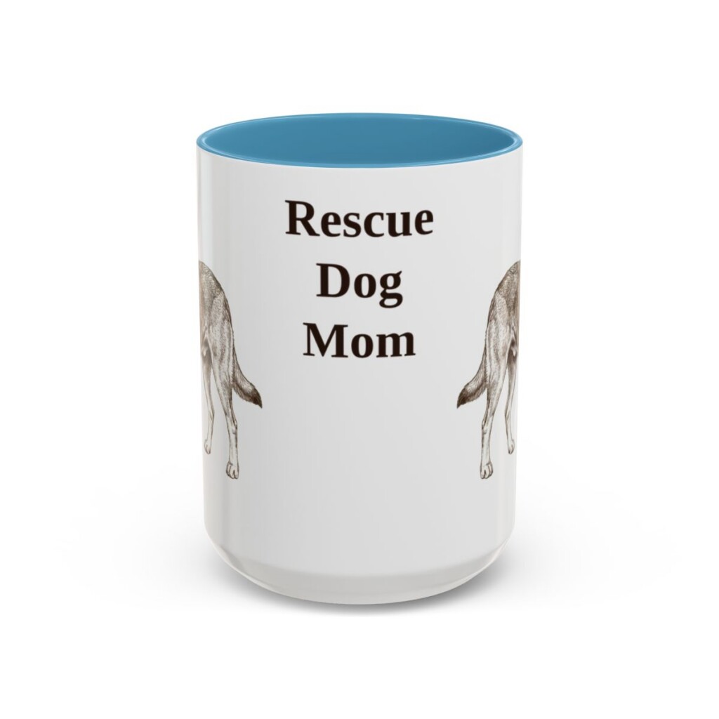 15oz Rescue Dog Dog Mom Mug, Light Blue, front view