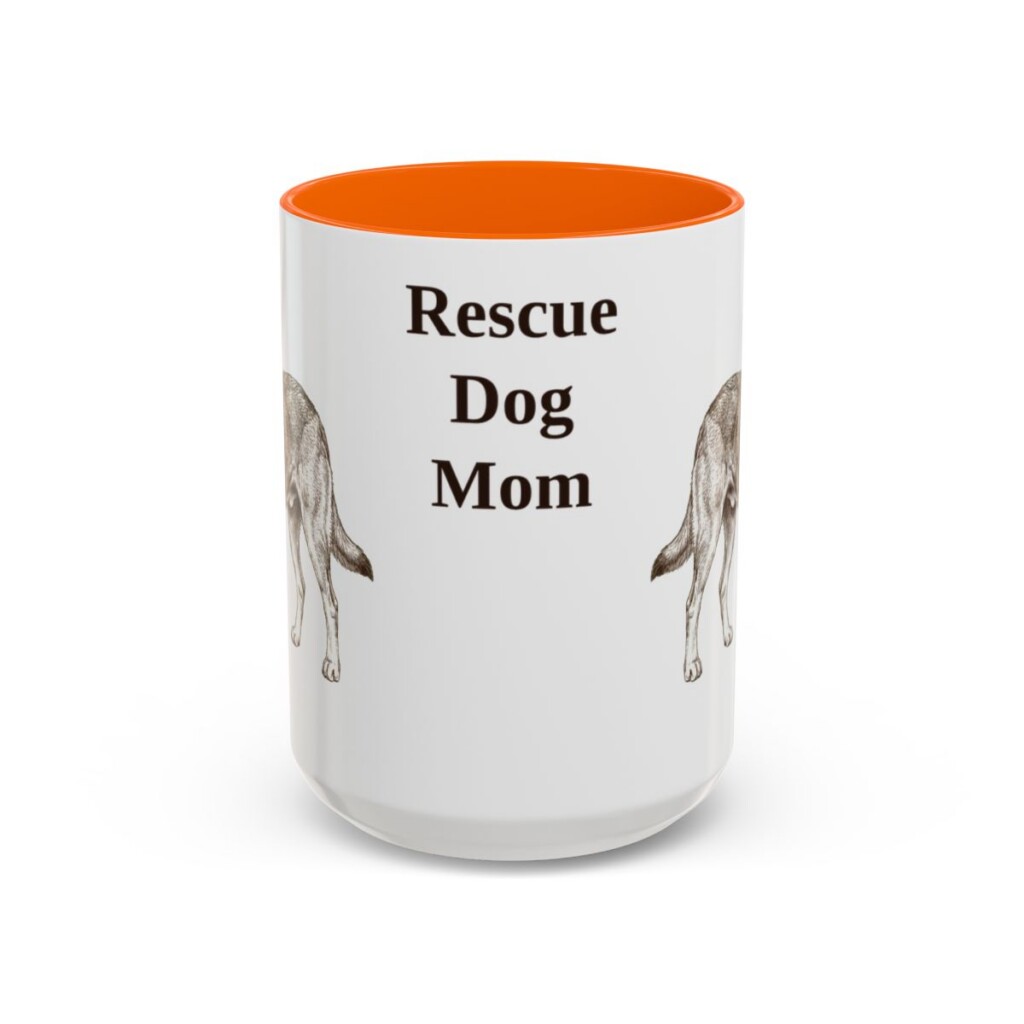 15oz Rescue Dog Dog Mom Mug, Orange, front view