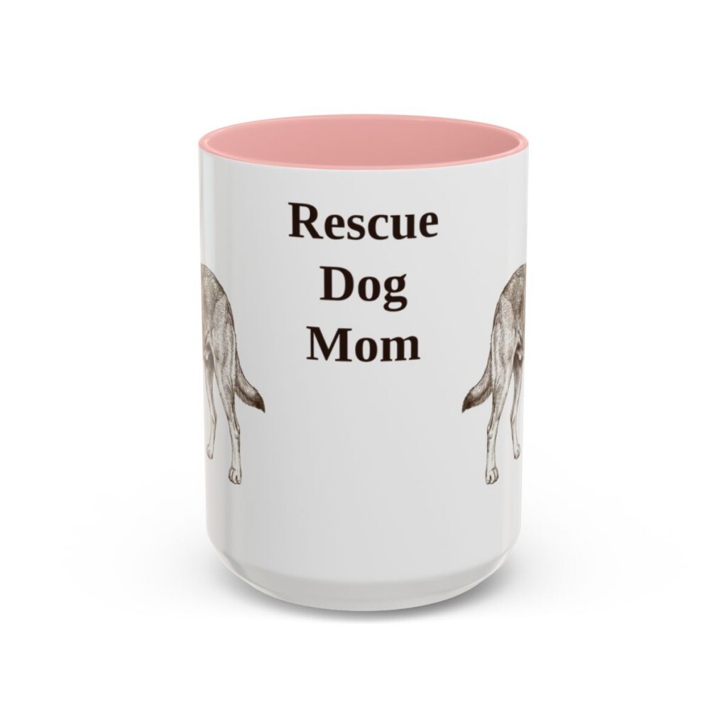 15oz Rescue Dog Dog Mom Mug, Pink, front view