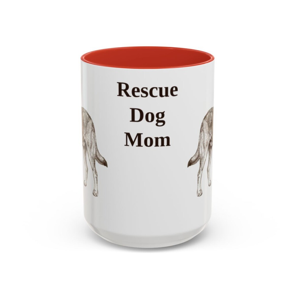 15oz Rescue Dog Dog Mom Mug, Red, front view